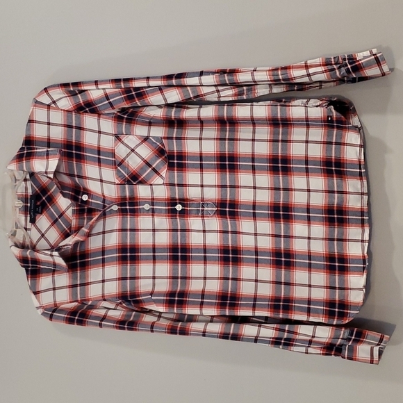 Tommy Hilfiger Tops - Tommy Hilfiger Plaid Shirt Roll up Sleeve Blouse Size S